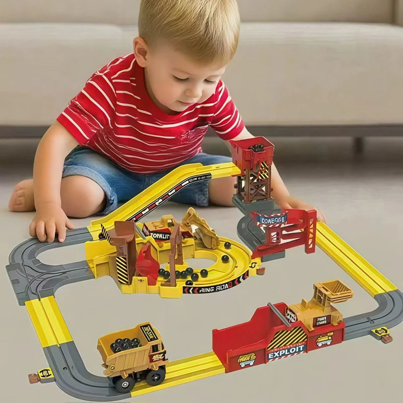 Adventure Powered Mine Cart Track Racing Rail Set Electric Engineering Vehicle Toy Educational Railway Adventure Family Gift Kid