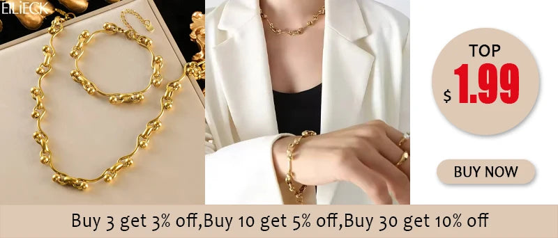 EILIECK 316L Stainless Steel Metal Colored Zircon Chain Necklace Bracelet Set For Women Fashion Statement Waterproof Jewelry