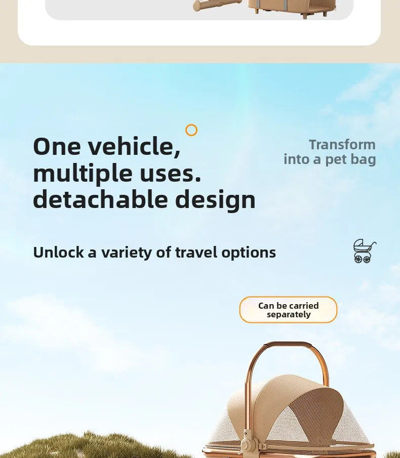Rose Gold Pet Stroller Fashion Lightweight Foldable Detachable Carrier Bag Dog Cat Travel Cross Border Pet Stroller Dog Trolley