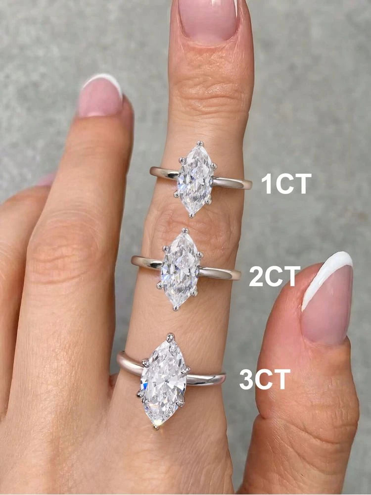 Larmor 925 Sterling Silver Classic 1-3 Carats Marquise Zircon Ring For Women Engagement Wedding Luxury High Quality Fine Jewelry