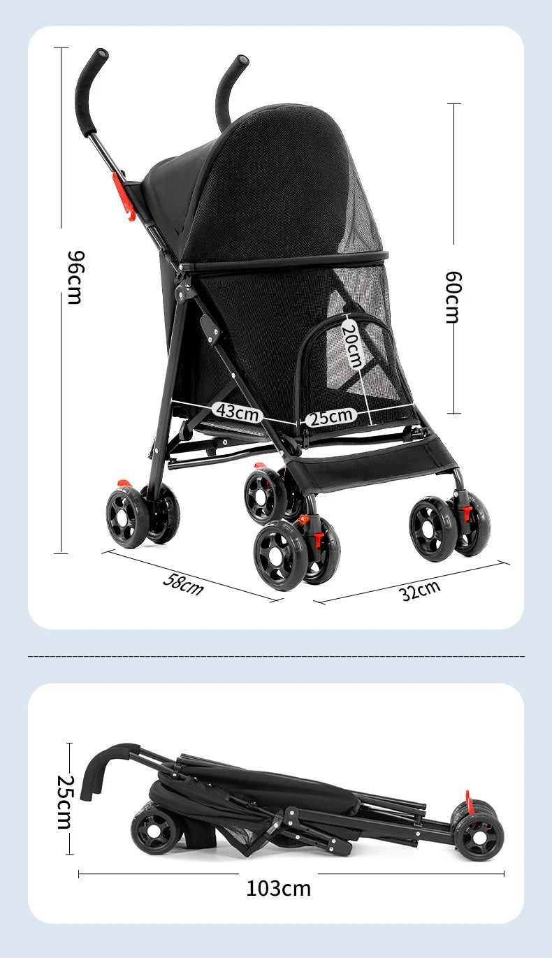 Cool Mesh Pet Stroller for Small Dogs and Cats Lightweight Suitable for All Road with Removable Liner Safety Tether Easyto Store