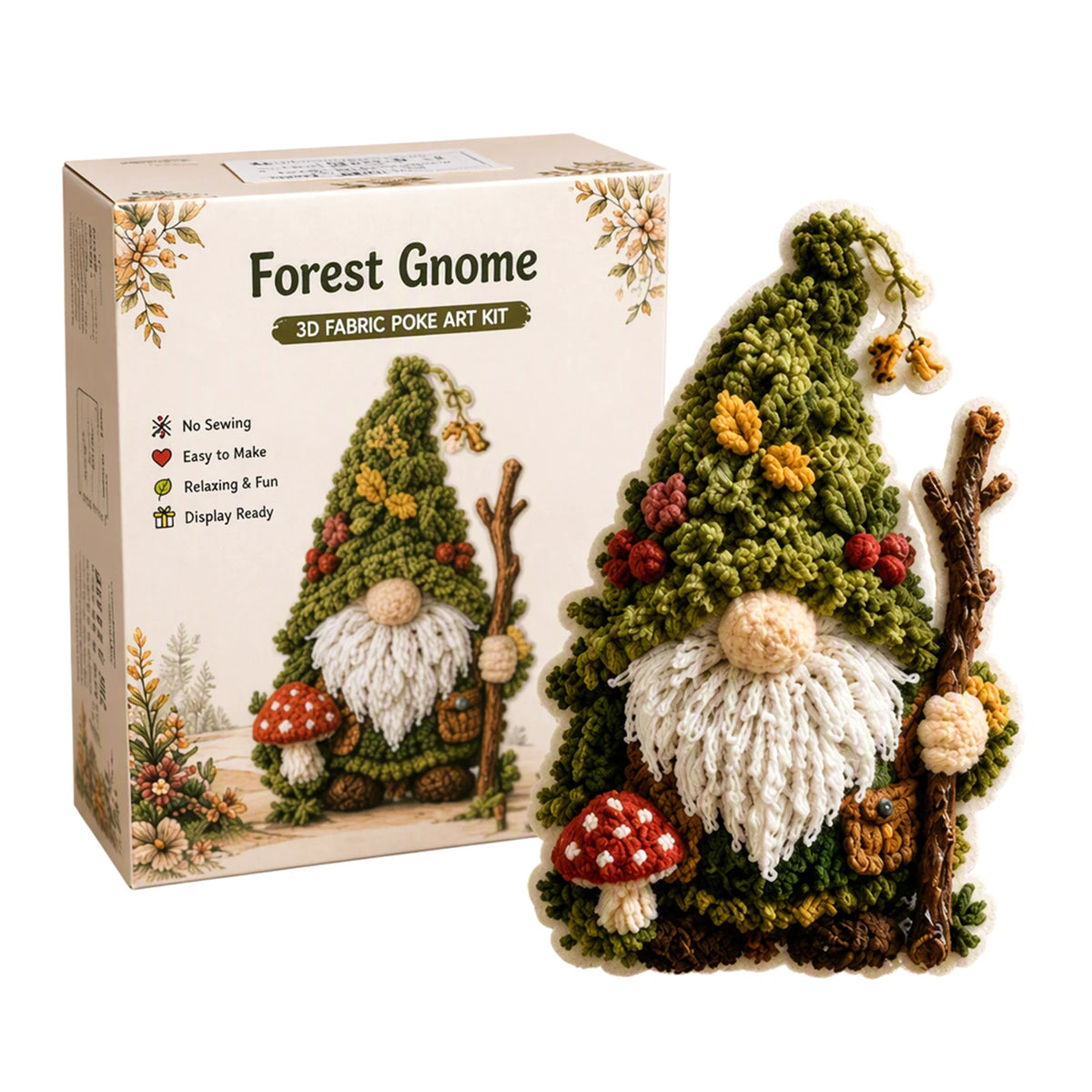 Seasonal Gnome Figurine DIY Fabric Punch Needle Kit 3D Holiday Decoration No Sewing Adult Craft Set