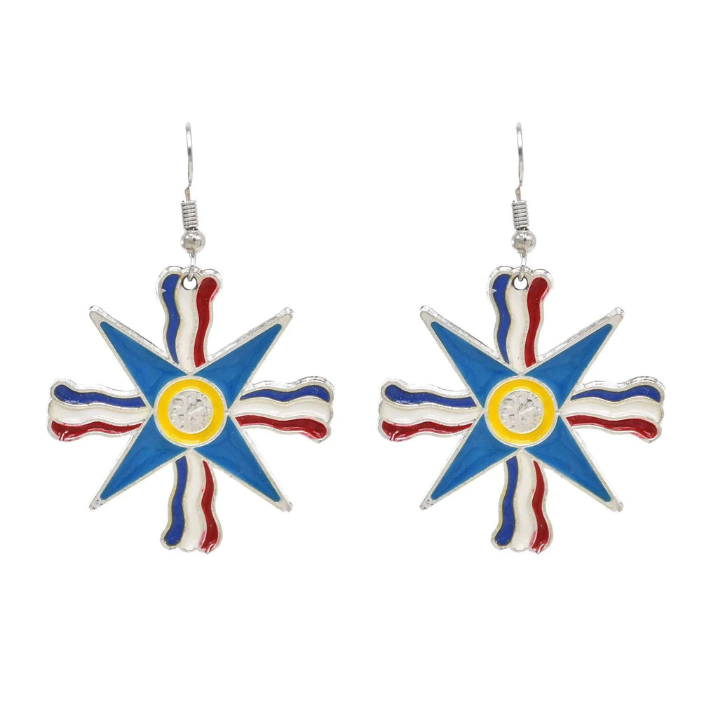 Silver Plated Assyrian Belt Hair Accessories Earrings for Women Kurdish Assyria Ethnic Colorful Flag Leaf Tassel Jewelry Sets