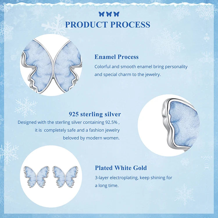 Bamoer 925 Sterling Silver Original Blue Butterfly Ring Lilac Flower Earrings for Women Jewelry Set Anniversary Engagement Gift
