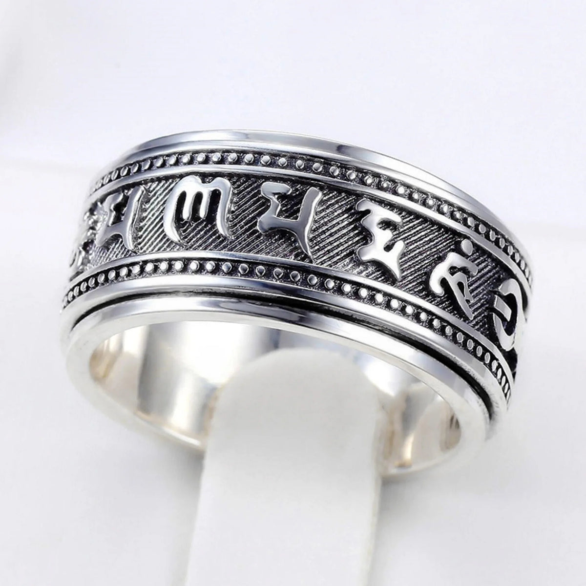 S925 Sterling Silver Ring Men Women Retro Buddhist Six-Character Great Mantra Ring Male Female Amulet Jewelry Exquisite Gift