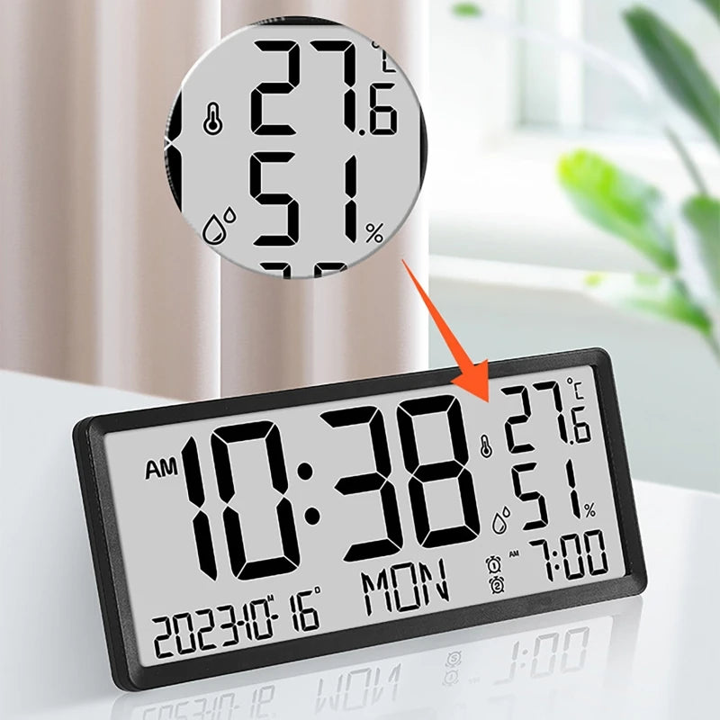 LCD Display Multifunctional Wall Clock Simple Modern Alarm Clock Large Screen Temperature Humidity & Electronic Clock