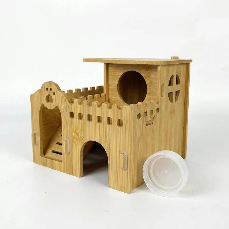 Bamboo Hamster Hideout House - All Season Winter Sleeping Nest for Golden Bear Small Pet Decor Landscape Cage Accessories