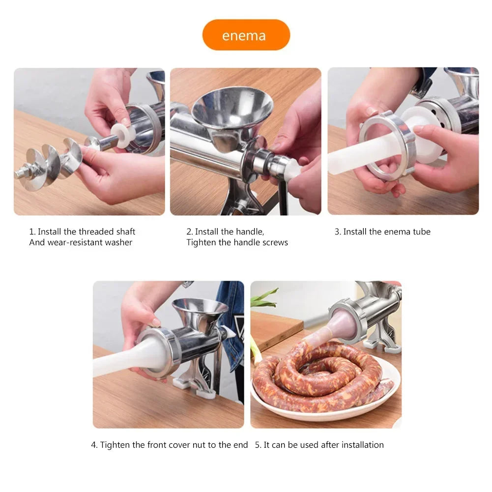 Manual Meat Grinder Stainless Steel Hand Crank Food Processor with Table Clamps Multipurpose Kitchen Tool for Meat Vegetable