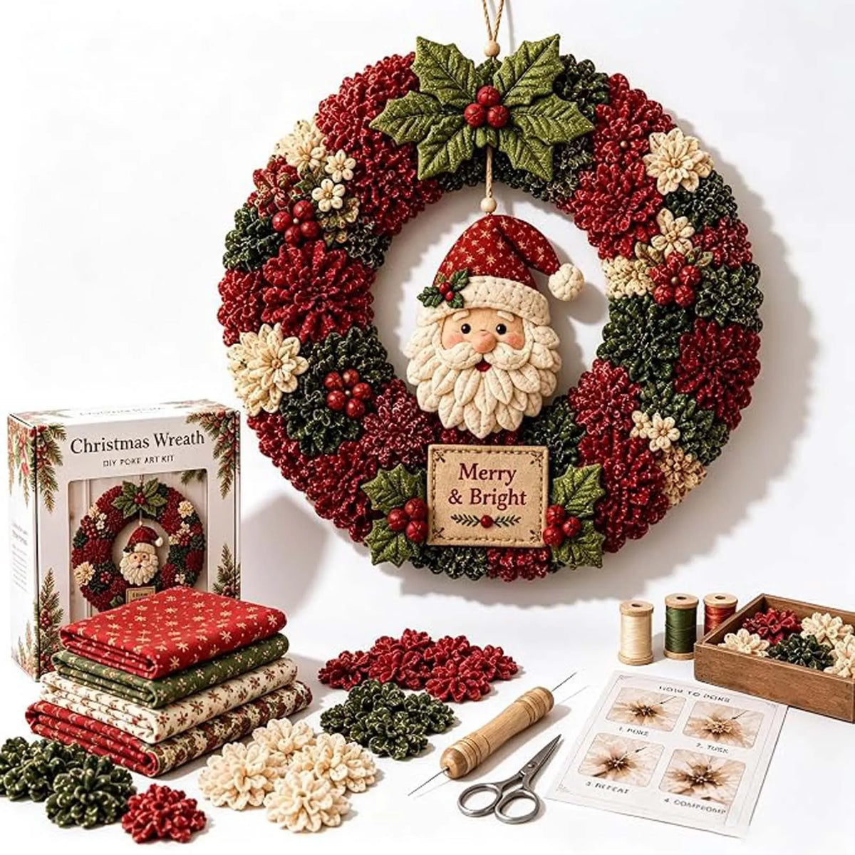 3D Christmas Fabric Poke Art Kit No-Sew Christmas Craft Holiday Door Decor Holiday Family Craft Art Kit Christmas Gift