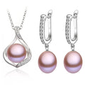Real Natural Freshwater Pearl Necklace and Earrings Set For Women,Cute 925 Sterling Silver Pearl Jewelry Set Wedding Gift