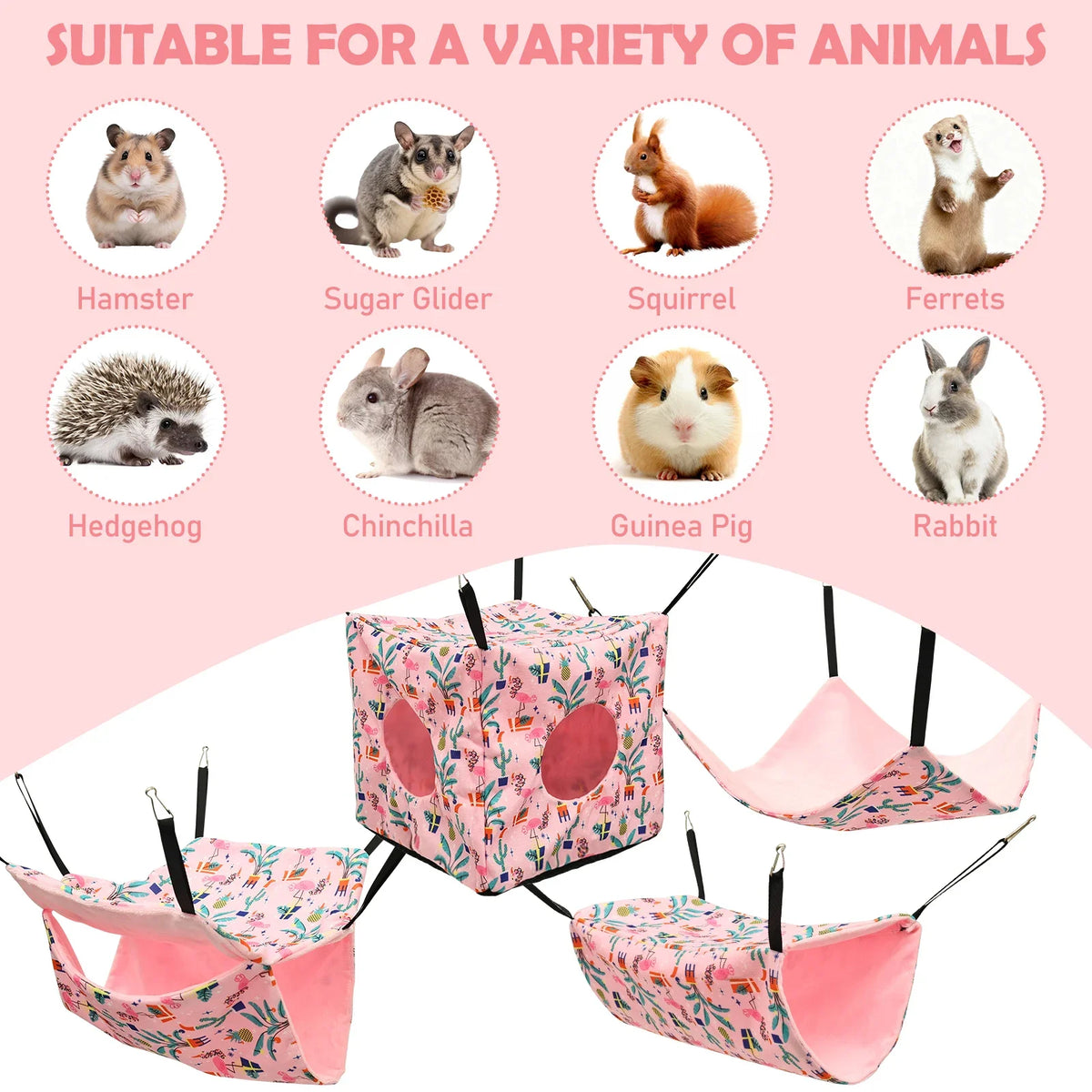 4Pcs Hamster Hammock Soft Cozy Rodent Hamster Bed Hanging Rat Cage Accessories Adjustable Ferret Hanging Nest Swing Pet Supplies