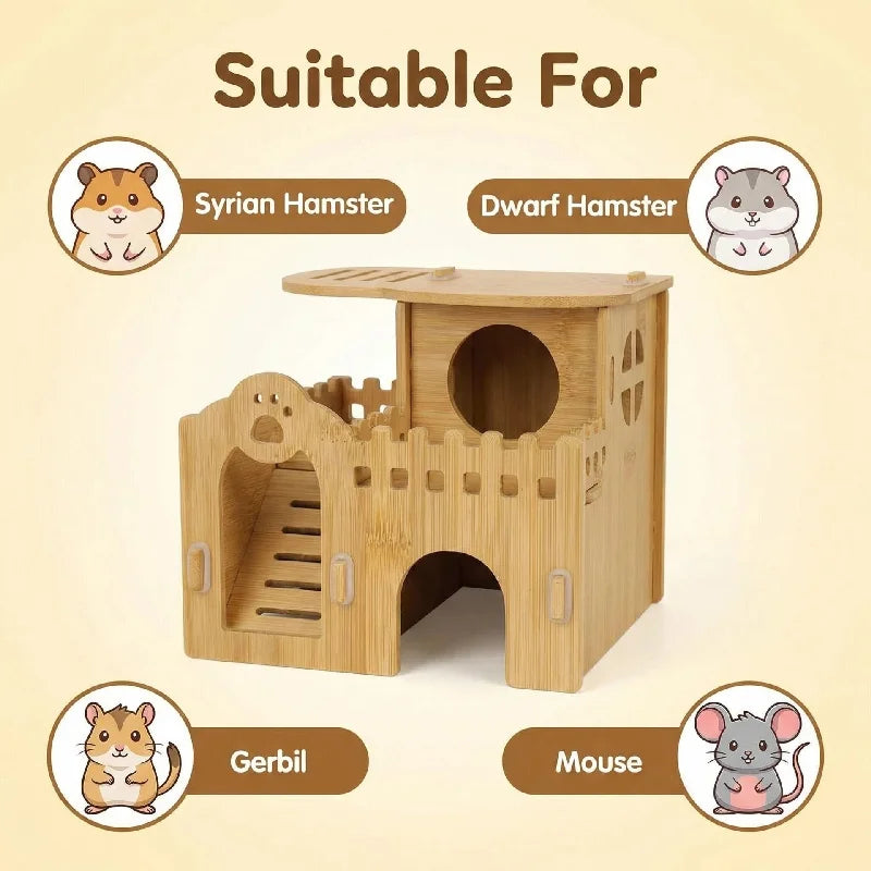 Bamboo Hamster Hideout House - All Season Winter Sleeping Nest for Golden Bear Small Pet Decor Landscape Cage Accessories