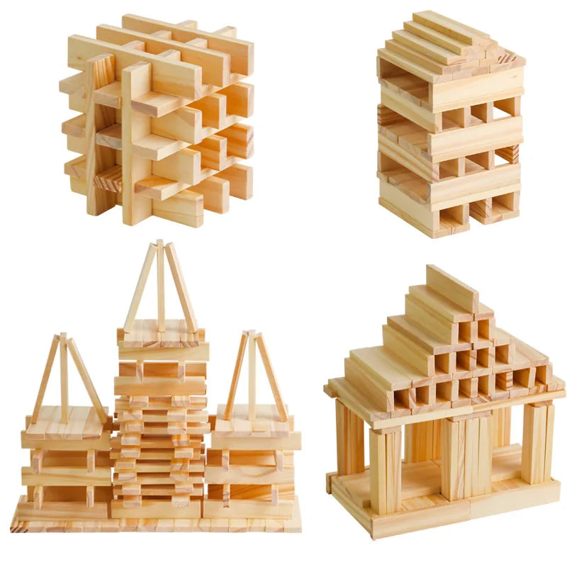100PCS Classic Wooden Building Block Construction Kit Stacking Balance High Block Montessori Puzzle Toy GIft for Toddler Kid