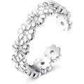 Fansilver S925 Sterling Silver Toe Rings for Women Adjustable White Gold Plated Flower Summer Beach Open Toe Rings Foot Jewelry