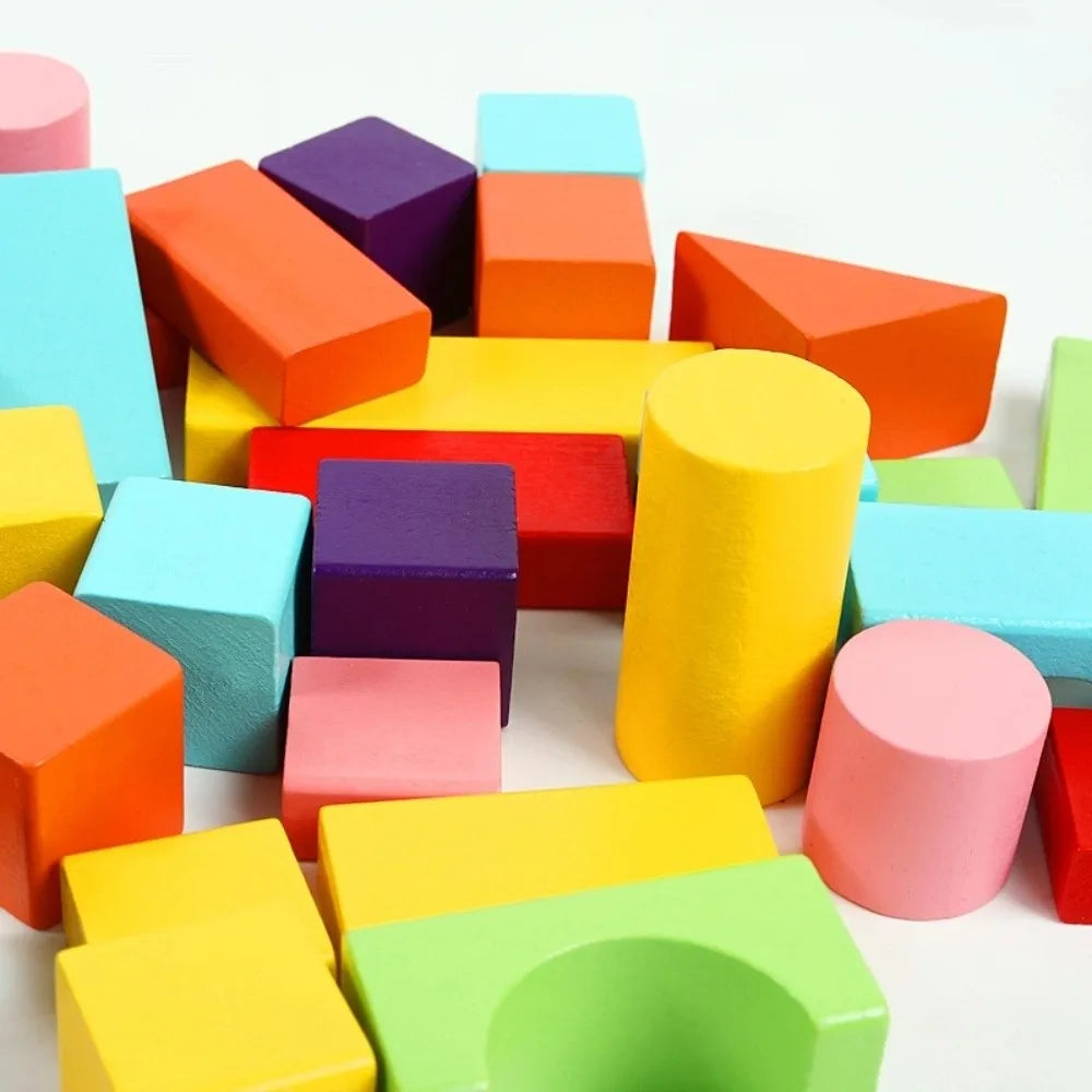 40PCS/SET Colorful Wooden Building Blocks Learning Sensory with Storage Bag Early Educational Toys Wooden 3D Stacking Blocks