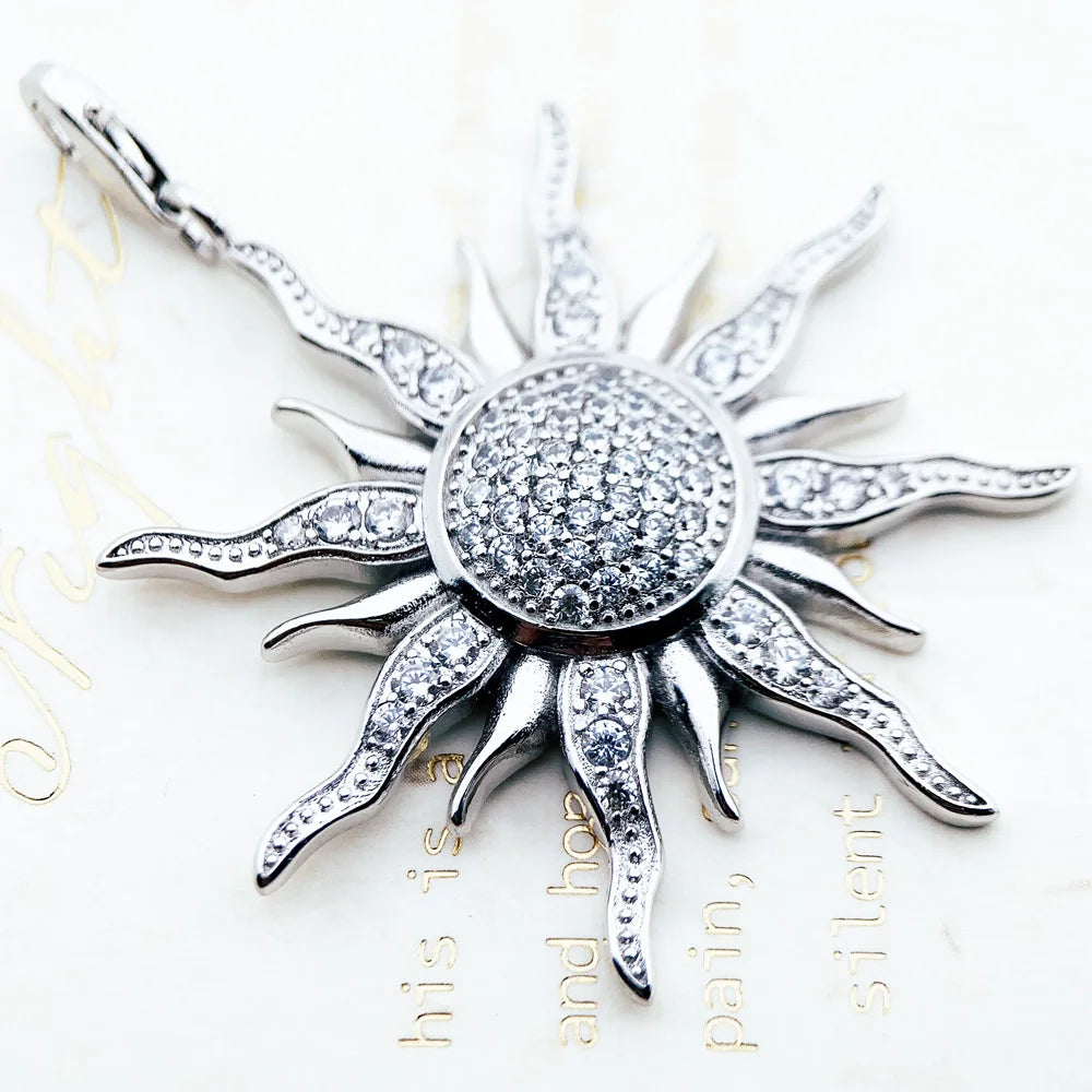 Pendant Sun Star CZ Pave Summer Winter New 925 Sterling Silver Fine Jewelry Europe Style Accessories Gift For Men Woman