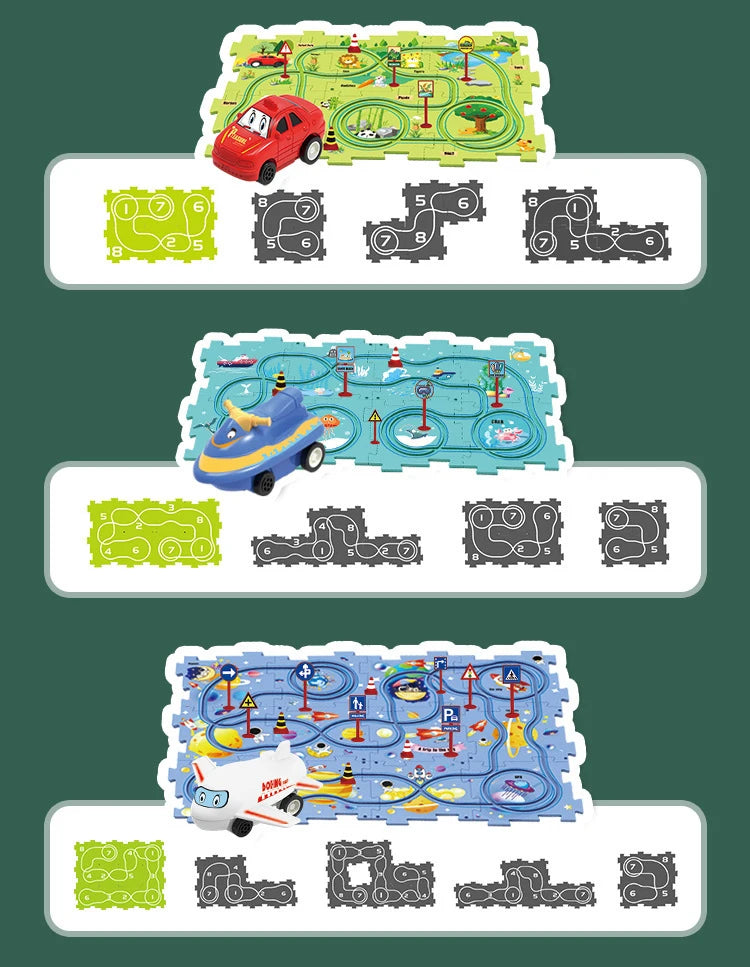 Children Puzzle Electric Railroad Car Set DIY Assembly Track Kit Automatic Rail Education Interactive Toy Children Boys Gift