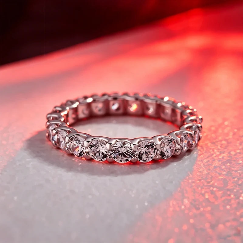 Pass Diamond Tester Pen Moissanite Ring Full Moissanites Around for Women S925 Silver Wedding Diamonds Band Stackable Ring