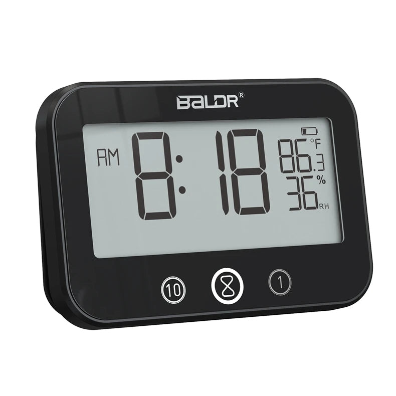 BLADR Touch Digital Shower Hygrometer Thermometer P54 Waterproof LCD Bathroom Kitchen Audible Atomic Alarm Clock Countdown Timer
