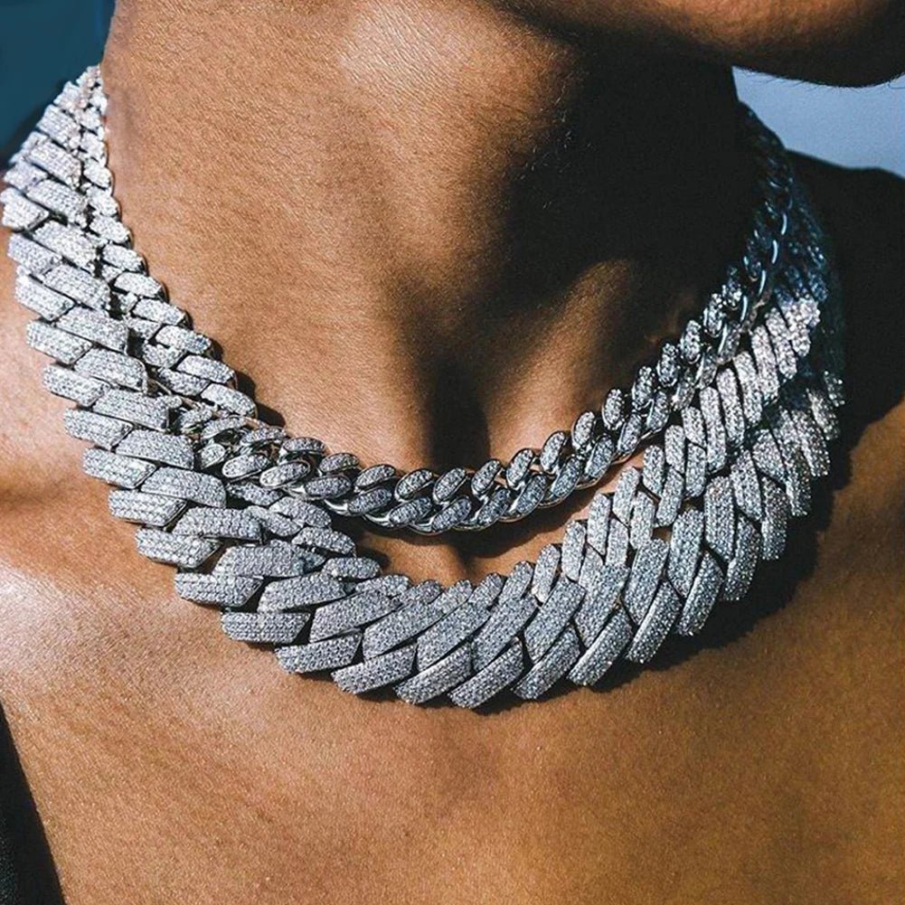 13/14/20MM HipHop Iced Out Chain Cuban Link Chain Necklace For Men Gold Silver Color Rhinestone Pave Men's Birthday Jewelry Gift