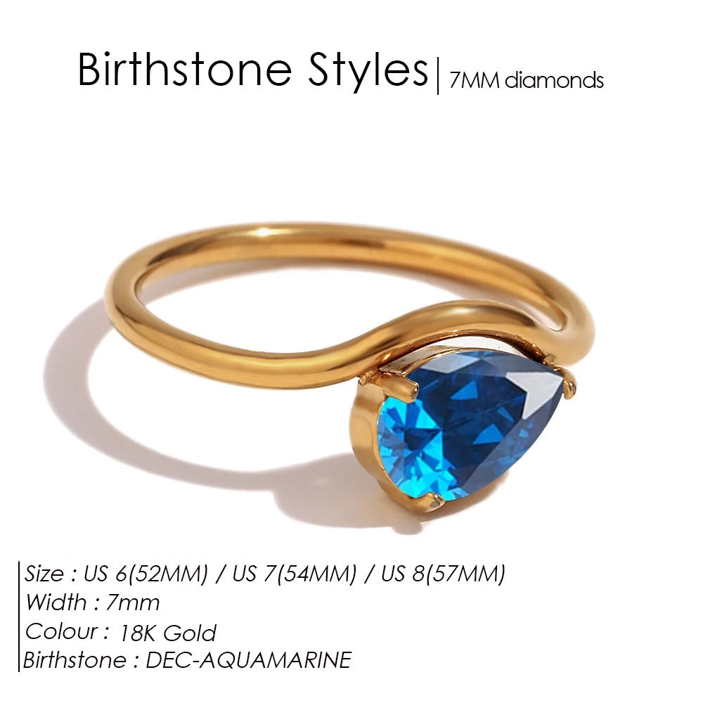 St-Delan Women's High-End Birthstone Ring 12 Colors Teardrop Zircon Ring Perfect Birthday Gift Jewelry Bulk Wholesale