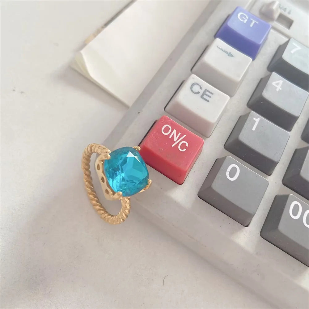Fashionable and Charming Zircon Sparkling Princess Blue Ring Original Ring Exquisite Jewelry Women's DIY Gift NO FADE
