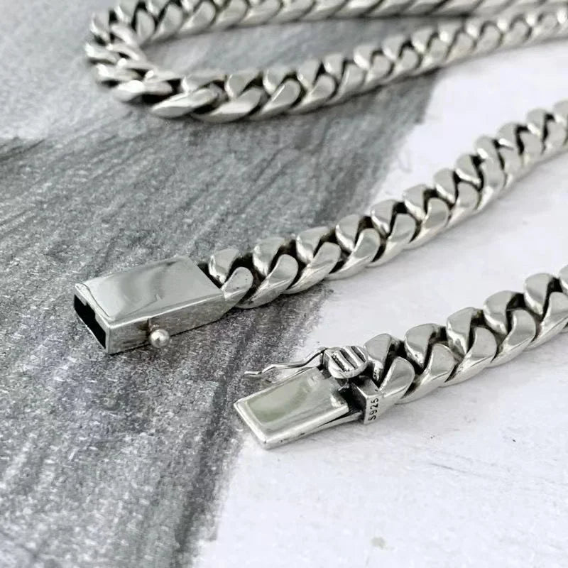 100% S925 Sterling Silver Necklace 7MM 8MM 10MM Punk 925 Silver Chains Original Certified Jewelry Gifts