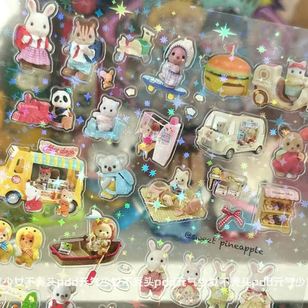Sylvanian Families Cartoon Waterproof Stickers Pack Cute Water Bottle Laptop Skateboard Scrapbook Anime Accessories