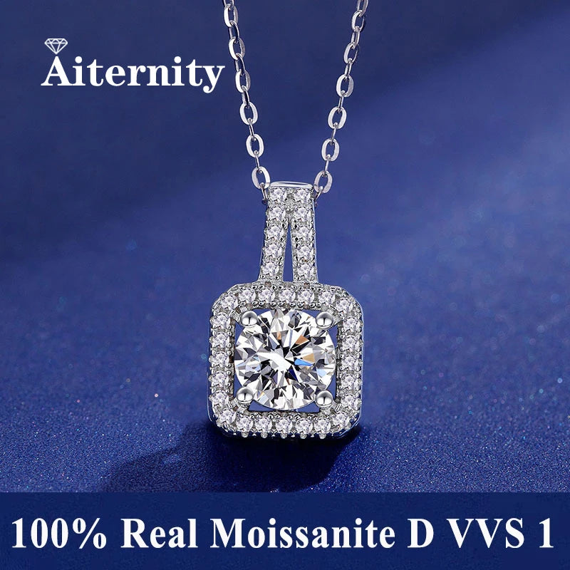 Fashion Luxury Trendy Classic 1ct GRA Moissanite Irregular Sqaure Necklace For Charm Women 925 Silver Party Jewelry Gift