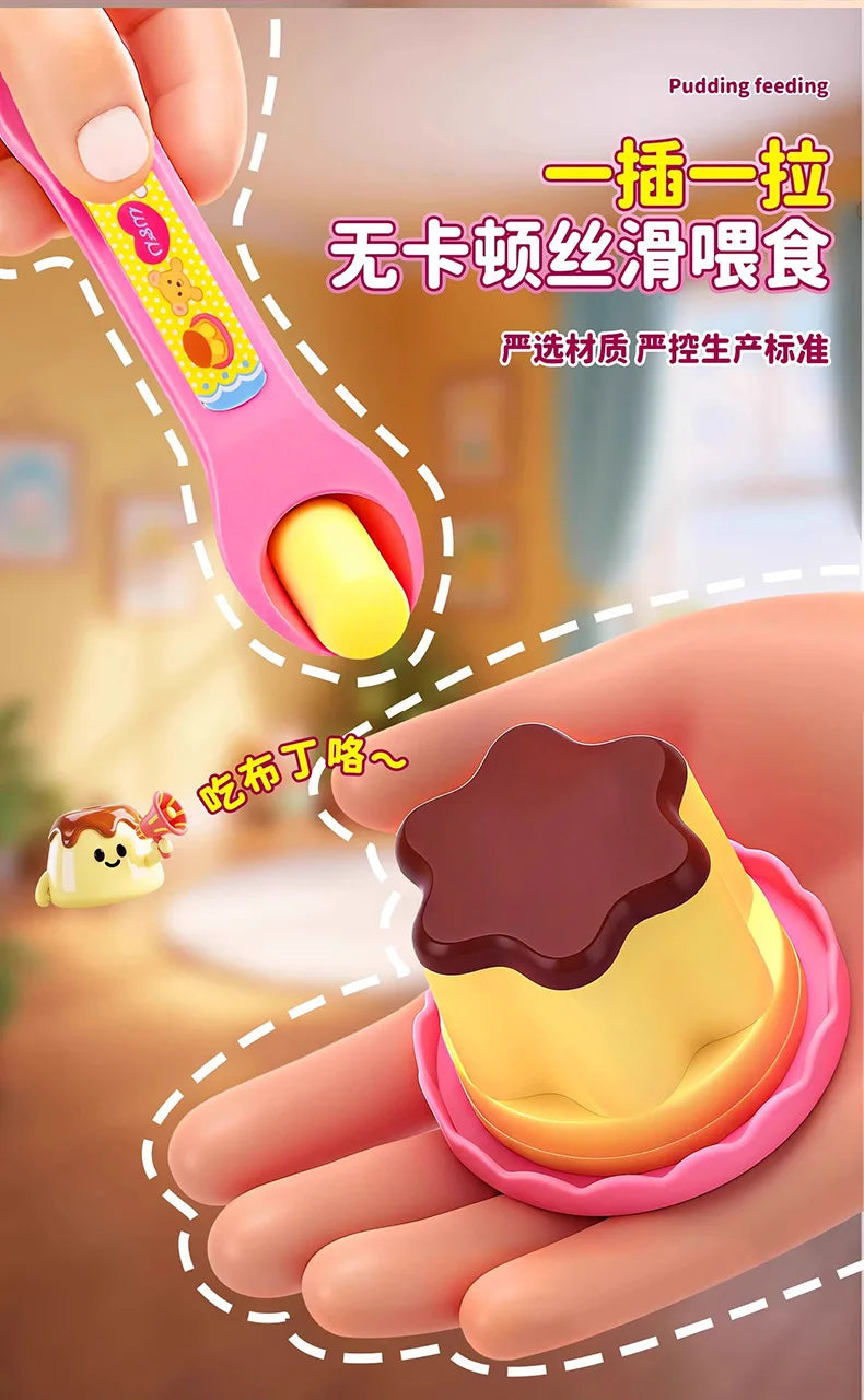 2025 New Food Pudding Feeding Toy Desktop Ornament Cute Pink Jelly Strawberry Pudding Set Ornaments Models For Kids Girls