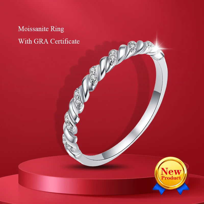 1.0mm-3.5mm Round Brilliant Cut Moissanite Wedding Rings Half Eternity Band 925 Silver Lab Diamond Wedding Ring With Certificate