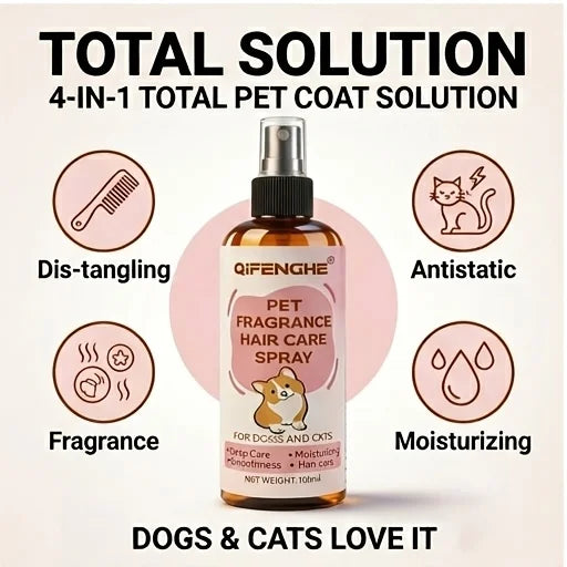 Pet Hair Care Spray 3.38 Oz Fur Conditioner for Dogs And Cats Instant Frizz Control Smooth Coat Deep Nourishing Detangling