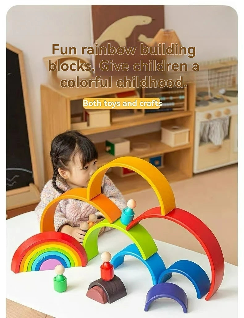 Wooden Rainbow Block Colorful Stacking Building Block Children Open-shaped Creative Building Blocks Montessori Educational Toy