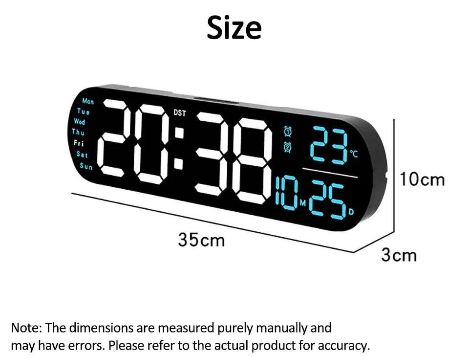 LED Digital Wall Clock With Remote Control Ambient Lights Time Date Temperature Display Alarm Clocks For Home Living Room Decor