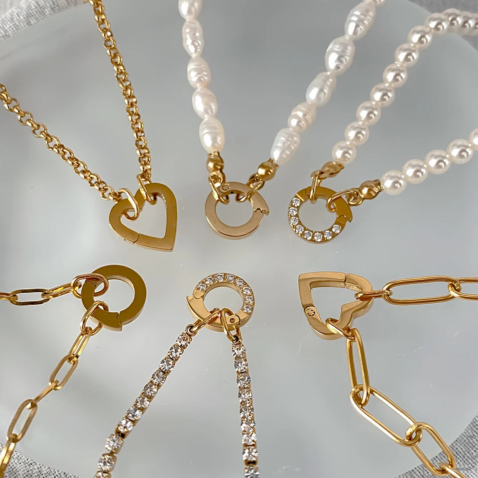 EMANCO Charm Necklace Heart Lock Link Pearl Chain for Handmade DIY Pendant Accessory Stainless Steel Women's Waterproof Jewelry