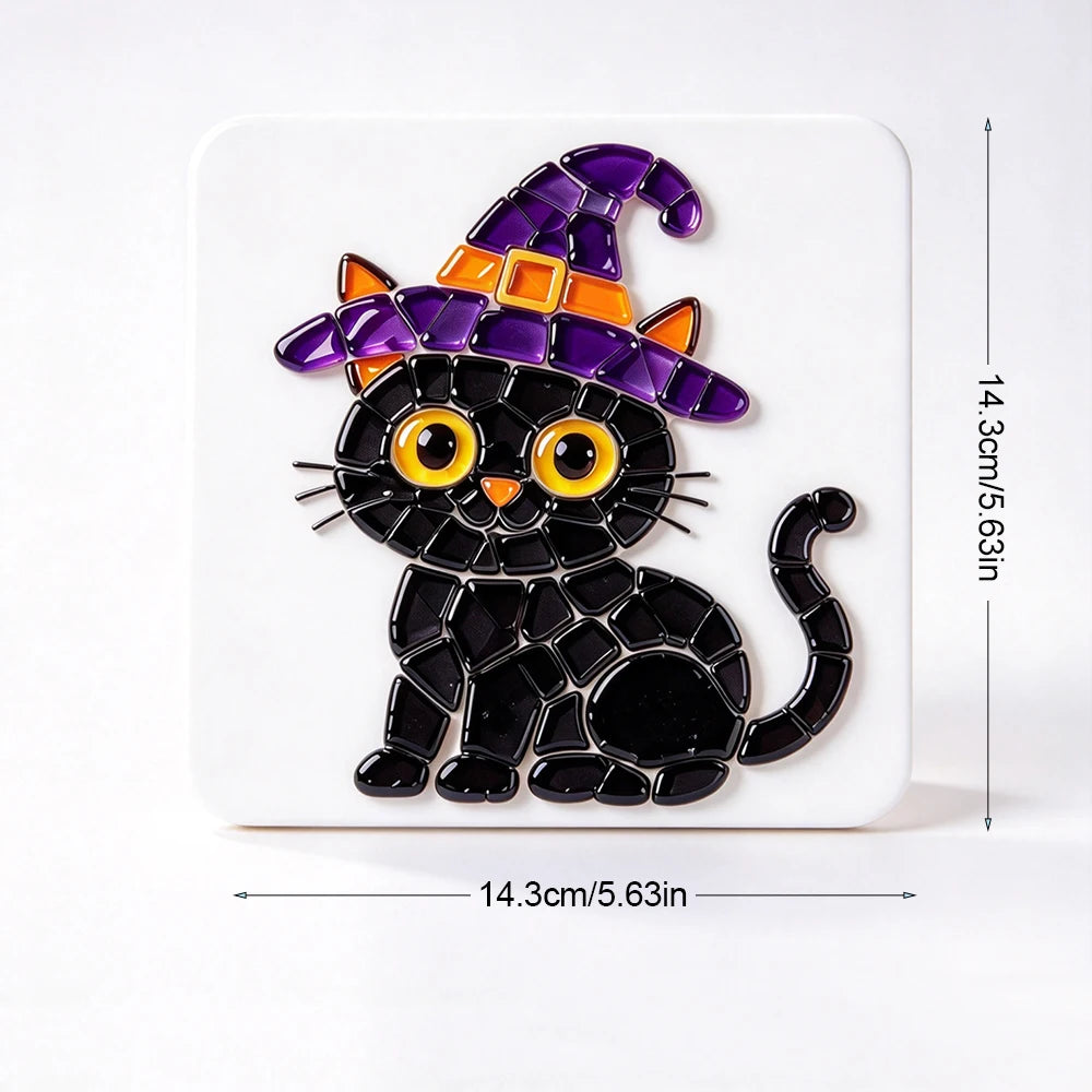 Halloween Mosaic Art Kit for Adults, DIY Glass Mosaic Tile Craft Kit, Halloween Black Cat/Owl/Witch Pumpkin Mosaic Painti