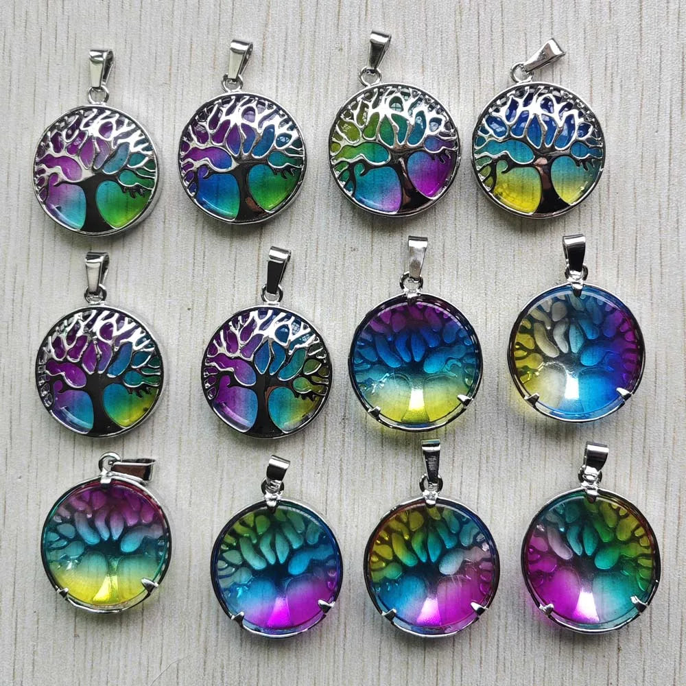 Wholesale 12pcs/lot Fashion Natural Stone Alloy Tree of Life Mix Pendants for Necklaces Jewelry Accessories Making Fast Shipping