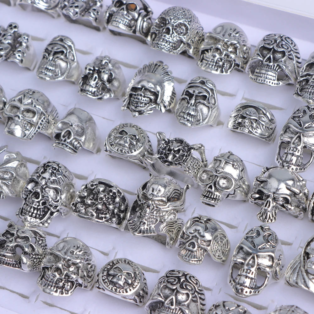 10/20/30/50Pcs/Lot Stainless Steel Fashion Ring Wood Grain Ring Men's Wedding Ring Women's Party Mixed Style Random Style