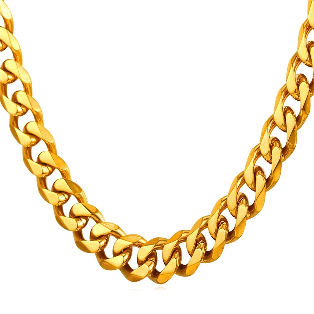 3/5/7/9/11mm Width Stainless Steel Men Women Six-side Chain Necklace Gold Silver Plated Unisex  Jewelry Wholesale Drop Shipping