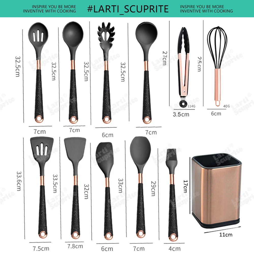 Gold Plated Handle Silicone Cooking Utensils Set Kitchen Non-stick Tool Gadgets BPA FREE Kitchenware Heat Resistant Spatula Set