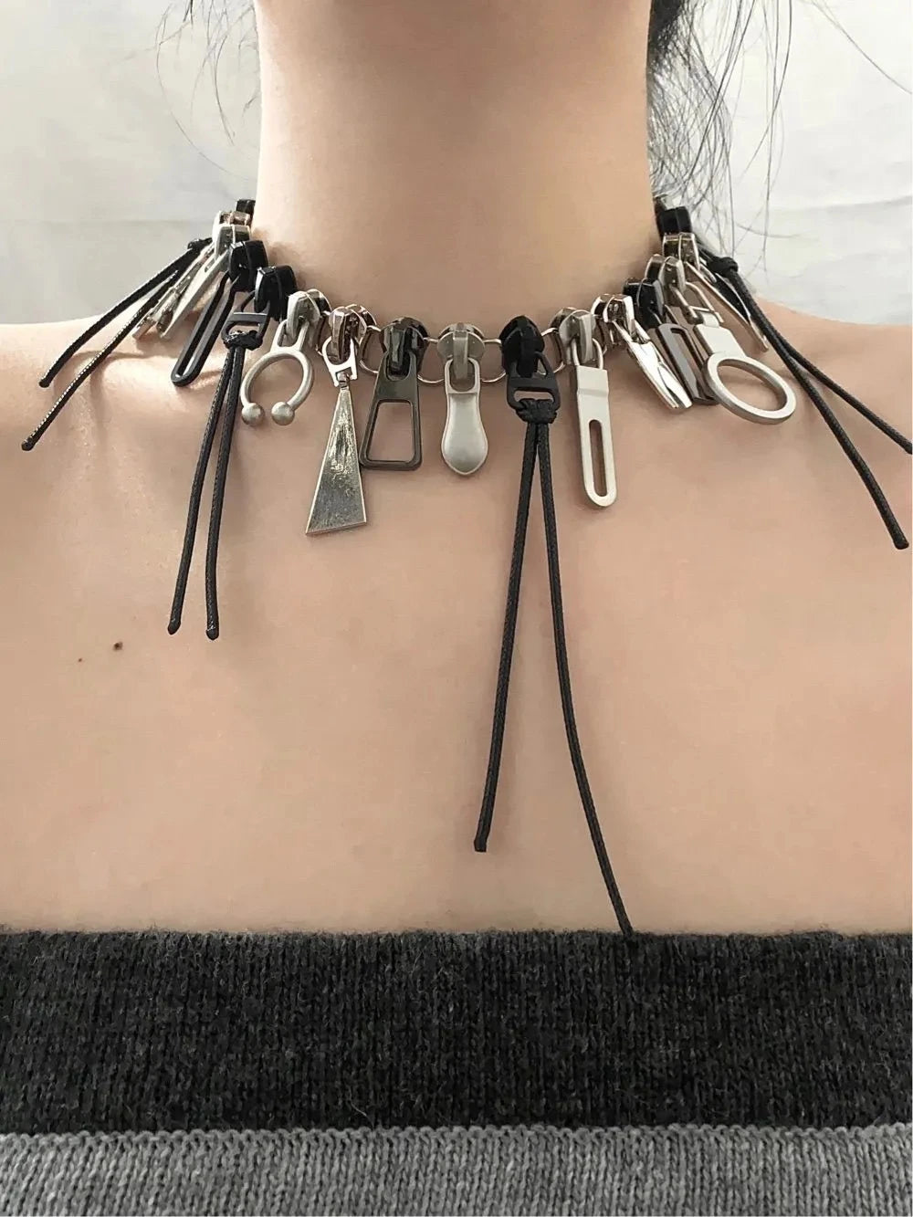 Cyber Punk Zipper Necklace Fringe Chain Head Y2k Hip Hop Choker Men's Women's Fashion Personality Jewelry Accessories