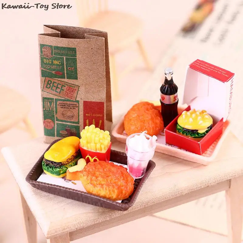 Mini 1/6 Miniature Dollhouse Hamburger Coke Cup Fast Food For Blyth Barbies Doll House Play Kitchen Ice Cream Accessories Toy