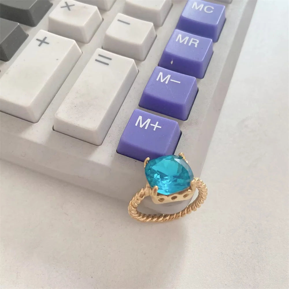 Fashionable and Charming Zircon Sparkling Princess Blue Ring Original Ring Exquisite Jewelry Women's DIY Gift NO FADE