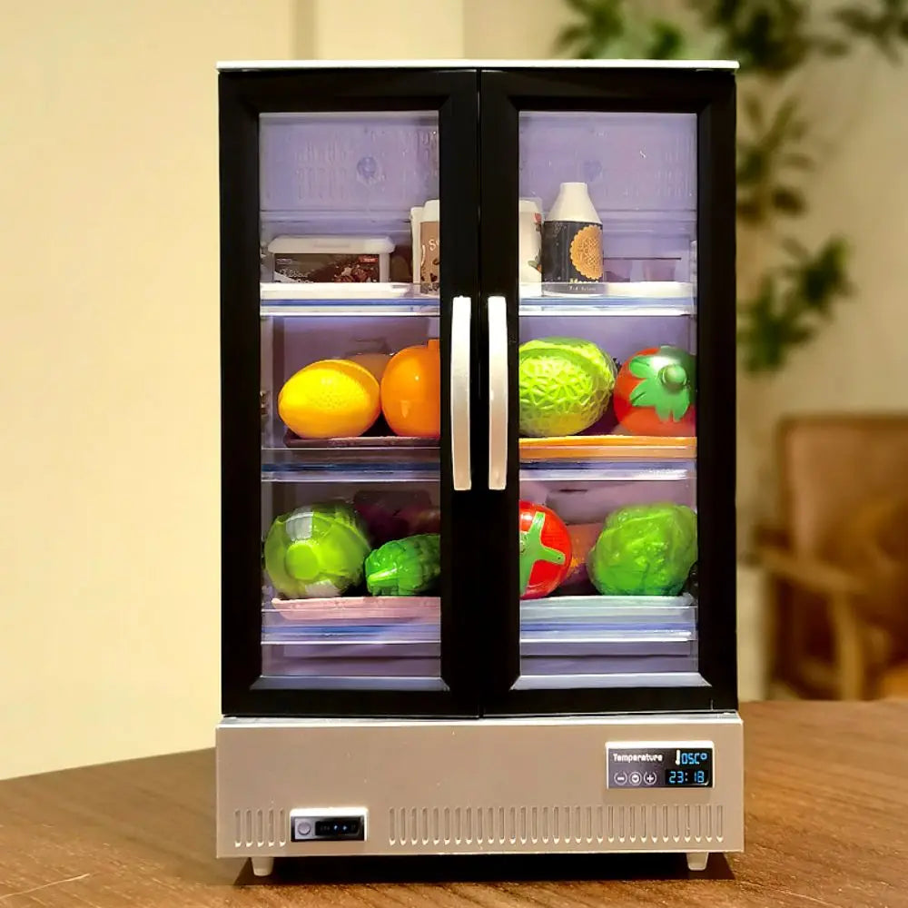 21PCS Kitchen Toy Double-Door Large Refrigerator Miniature Furniture Music Light Food Accessories Model For Girl Birthday Gift