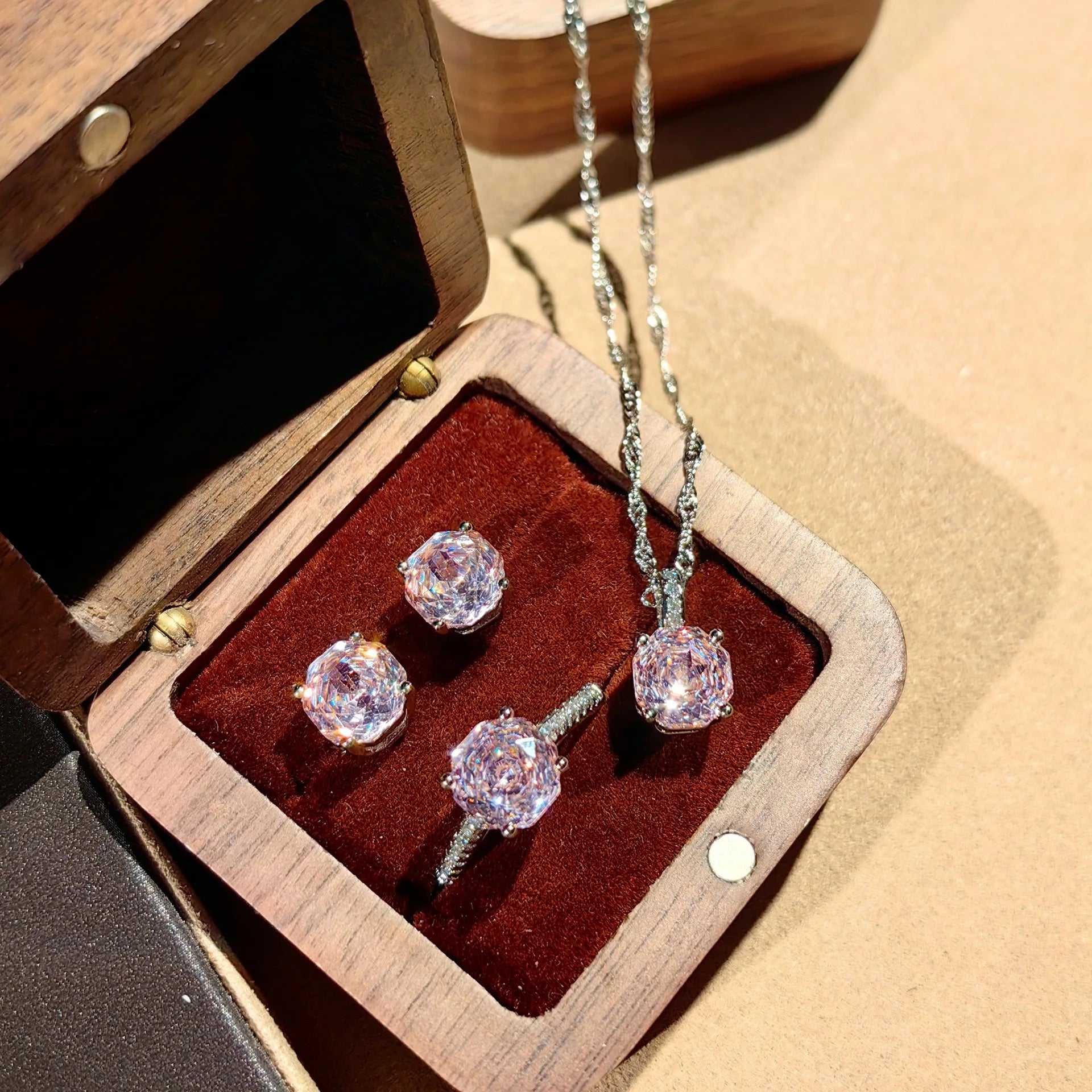 Luxury Classic 925 Sterling Silver Octagonal Rose Cut Brilliant High Carbon Diamond Jewelry Set Anniversary Elegant Jewelry