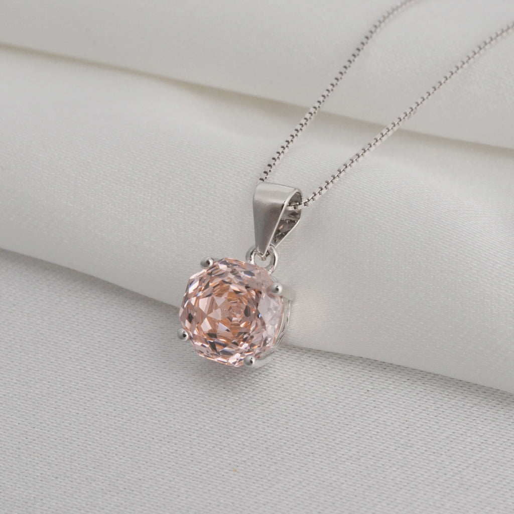 Potiy 2ct Morganite Pink Octagon Rose Cut Pendant Necklace No Chain Cubic Zirconia 925 Silver Jewelry Gift