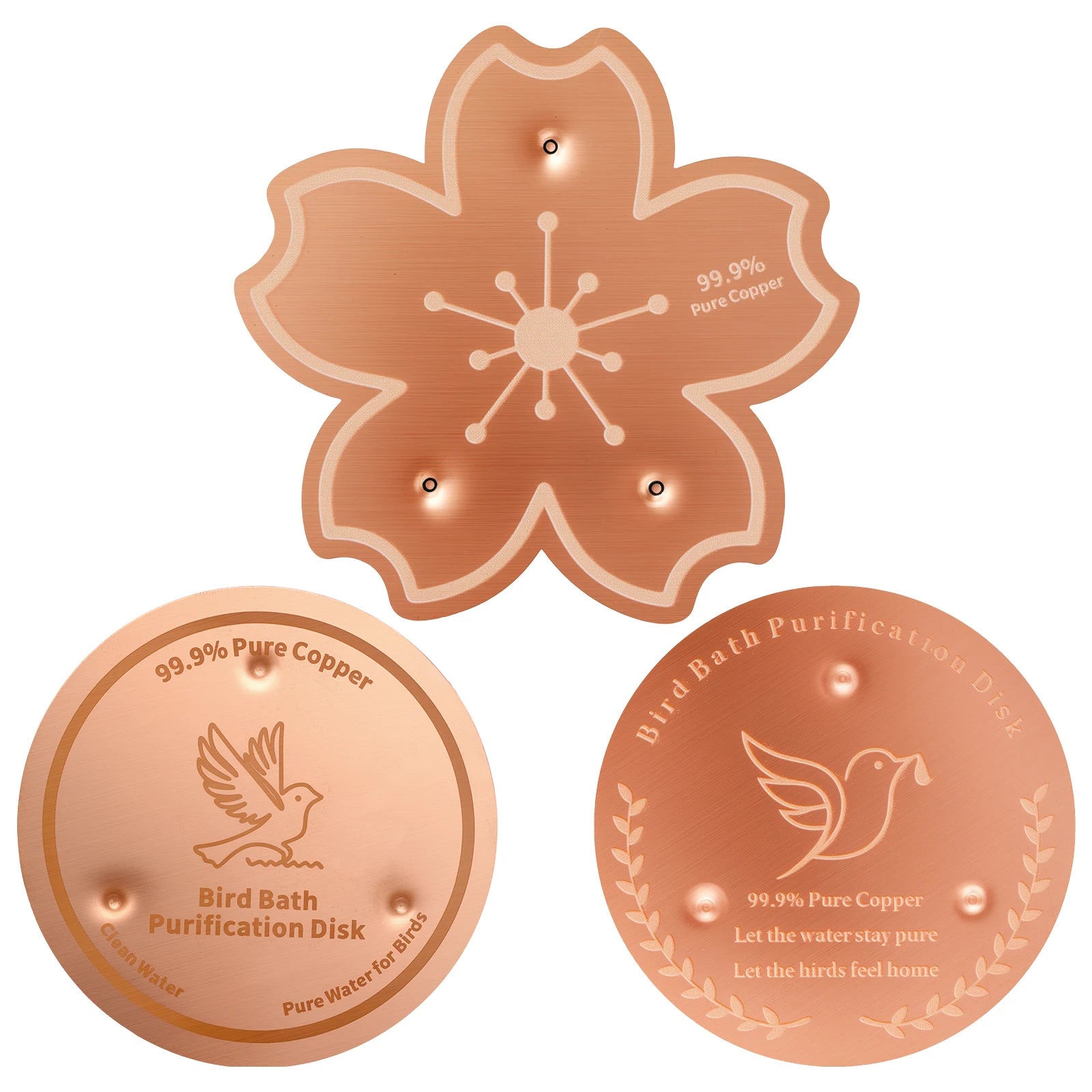 2/3Pcs Copper Bird Bath Purification Disk Garden Outdoor Feeder Tray Cleaner Bird Bath Water Fountain Fishpond Lawn