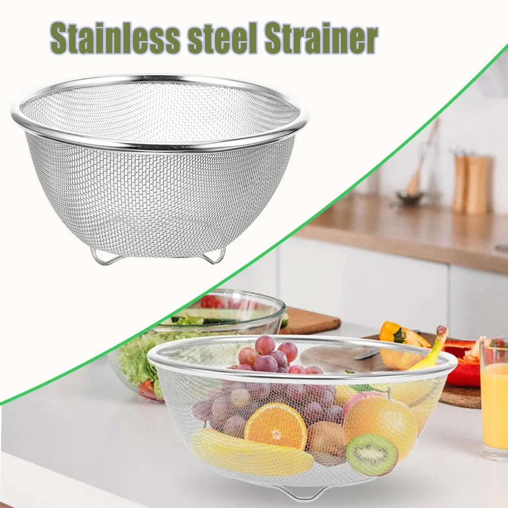 Stainless Steel Mesh Sieve Draining Basket Household Kitchen for Washing Rice Vegetables Fruits Multi Function Easy Clean