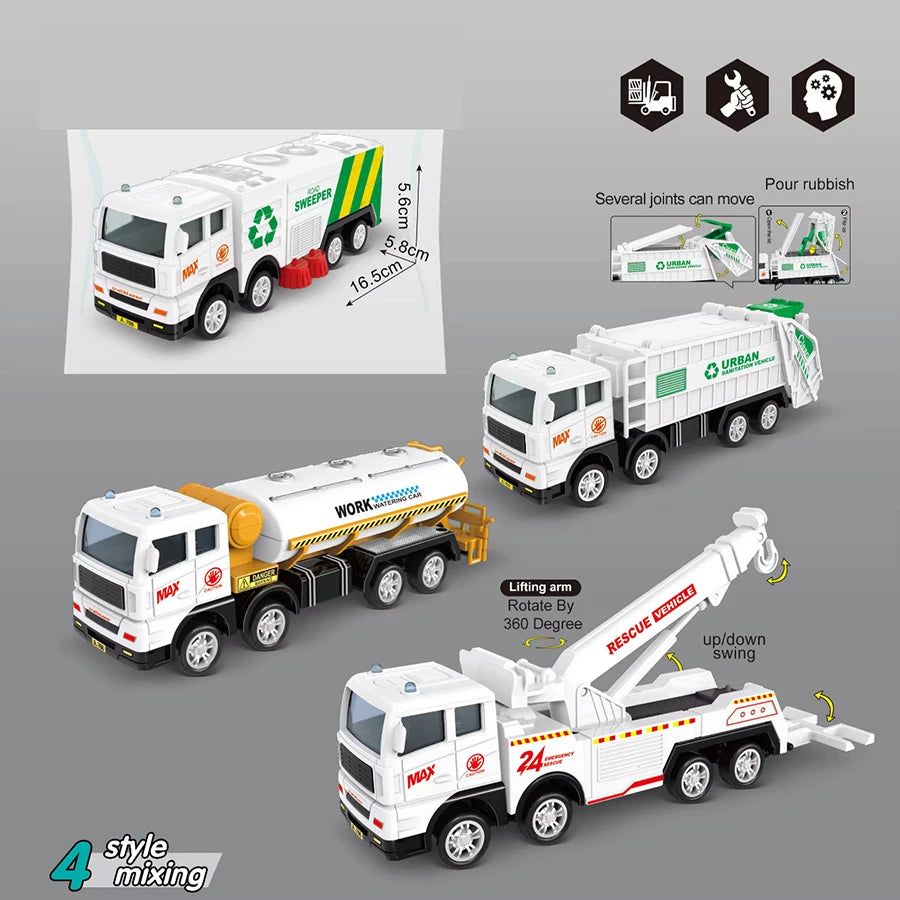 1pc Children's  Toys Inertia Car Sanitation Garbage Truck Cleaning Sprinkler Rescue Car Simulation Car Toy Model Boys' Gifts Puz