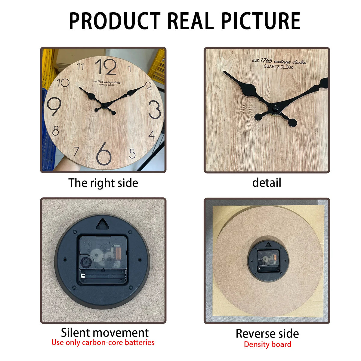 Modern Wood Grain Texture Pattern Wooden Wall Clock 10-16inch , No Second Hand Design, Silent Without Ticking, Battery Powered, Suitable for Living Room, Bedroom, Kitchen, Home Decoration, Silent Quartz Clock, Holiday Gift, M